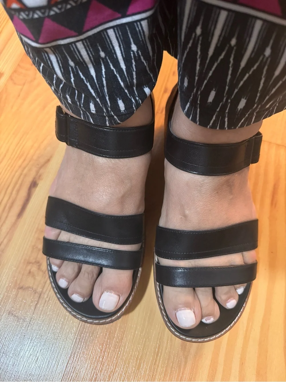 Cole Haan Black Leather Platform Slingback Sandal